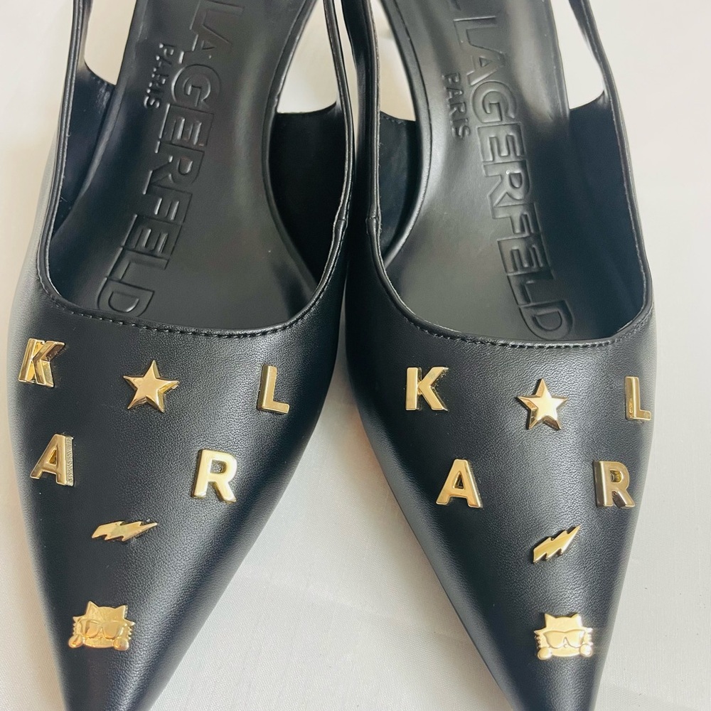 Karl Lagerfeld Paris Heels Black logo charms Size US 9 M - Picture 7 of 10